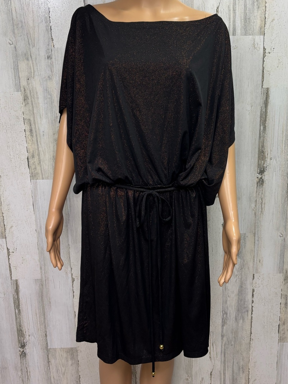 Lane Bryant Plus Size Black Glitter Tie Waist Blouson Dress